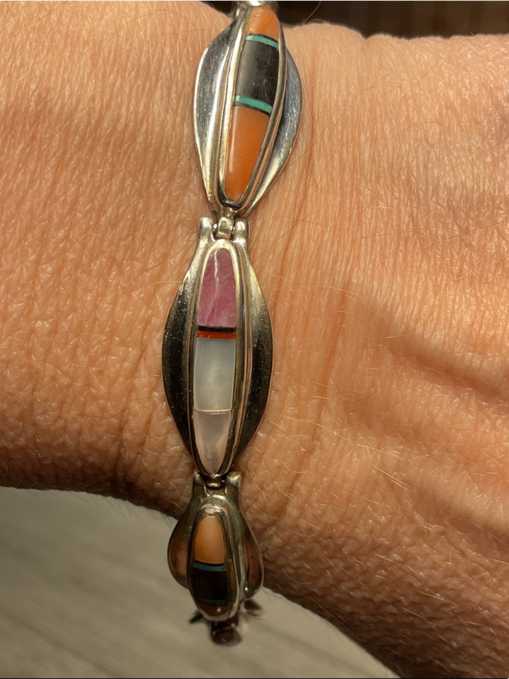 B.G. Mudd Shop Native American Sterling Silver 925 Multi-Stone Inlayed Bracelet